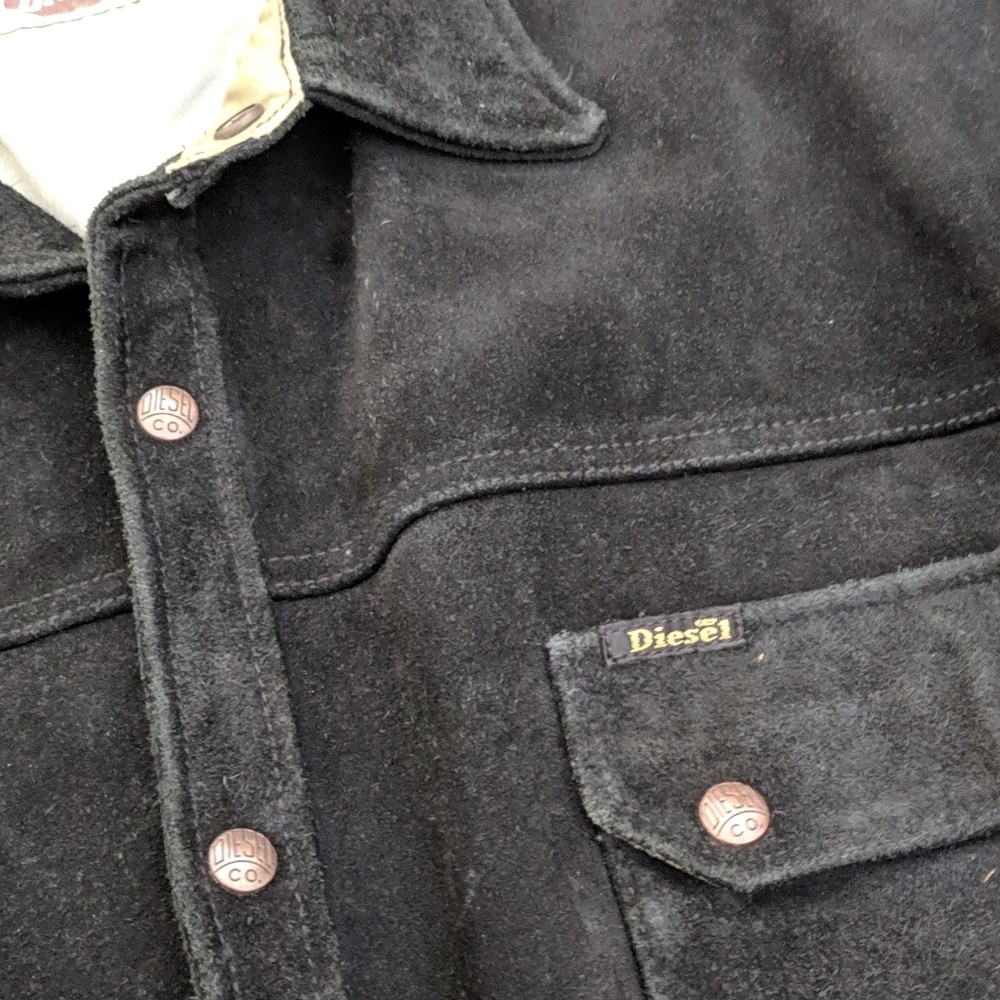 Vintage Suede lthr Diesel trucker jacket NWOT blk